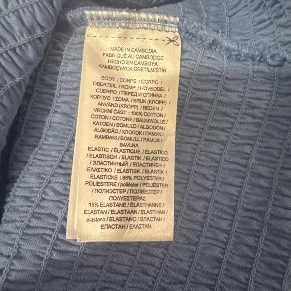 Lauren RALPH LAUREN Square Neck Smocked Blouse Sky Blue Size XL Stretchy NWT